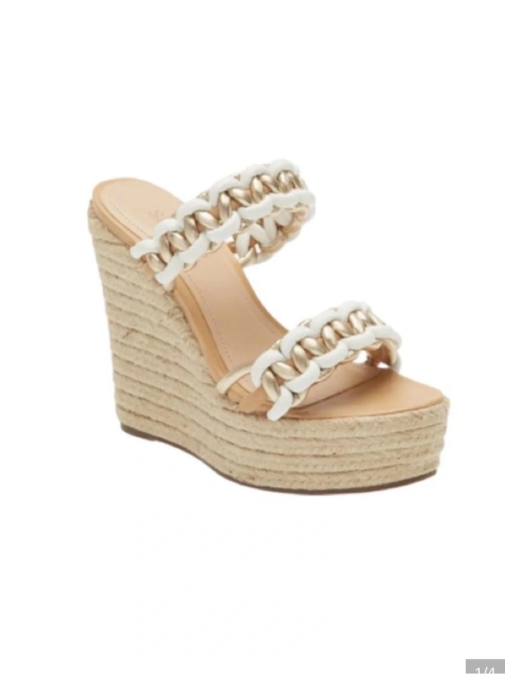 SCHUTZ White Braided Chain Espadrille Wedge Sandals